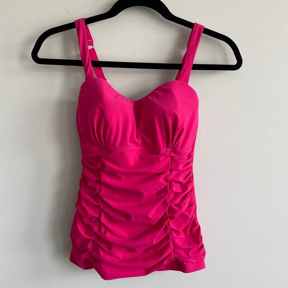 Profile by Gottex Ruched Front Tankini Top Hot Pink Underwire 32D Swimwear - Picture 1 of 4